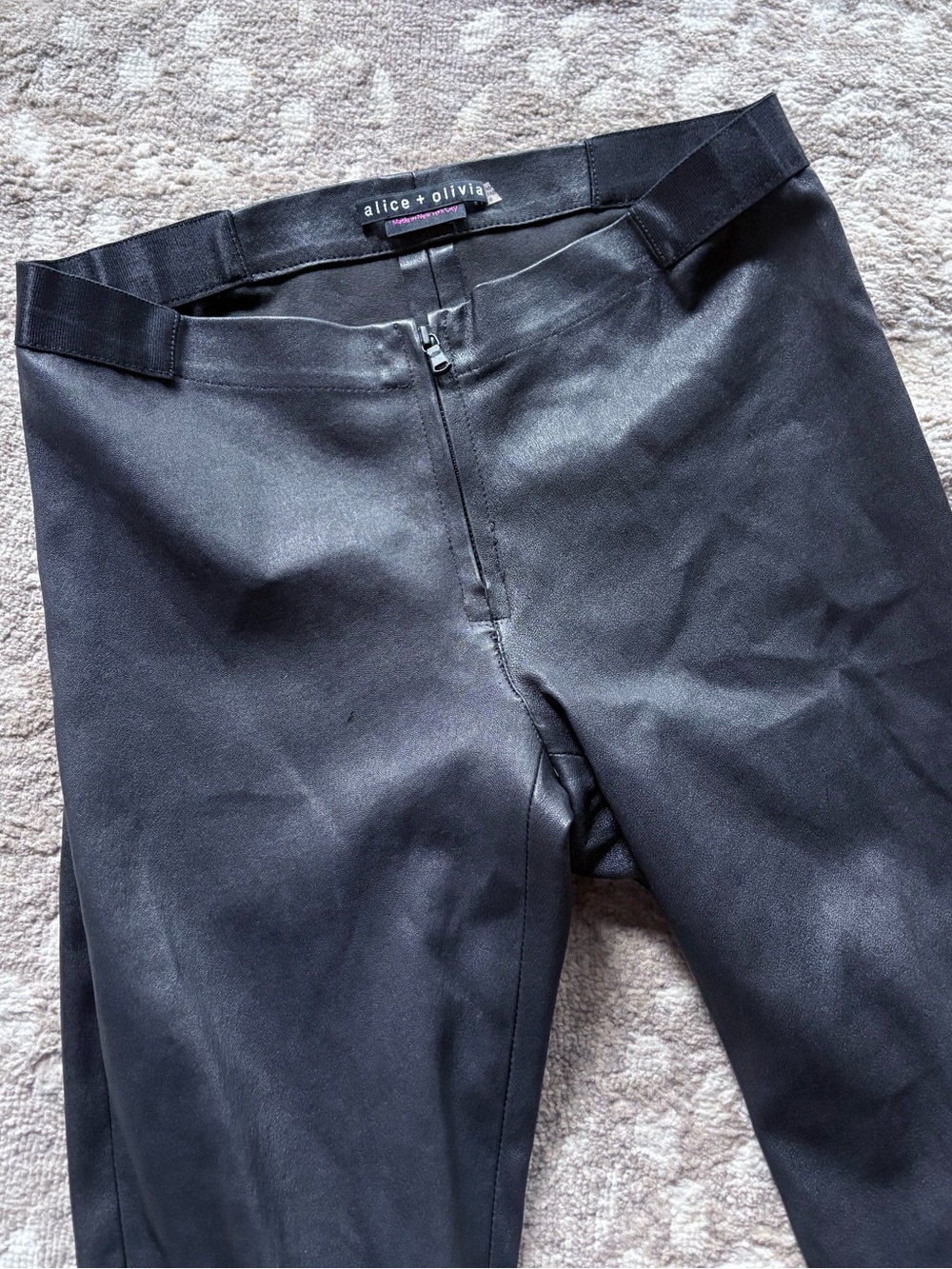 ALICE + OLIVIA Black Lamb Leather Low Waisted Leggings - Picture 6 of 9